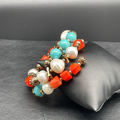 Bracciale Corallo Bamboo, Perle e Aulite Turchese