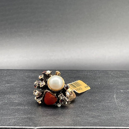 Anello Corallo, Perle Coltivate, Swarovski e Granato