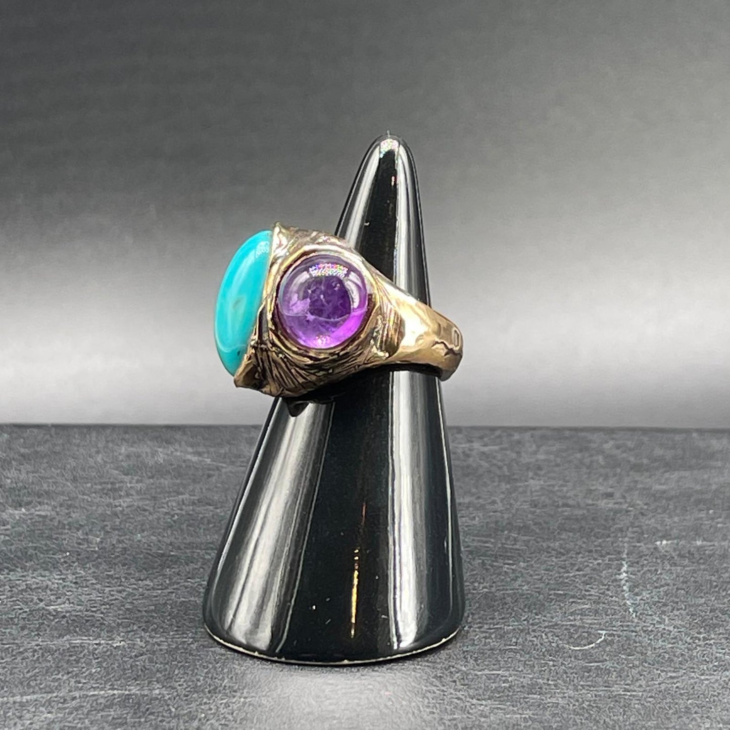 Anello Ametista e Turchese Cabochon