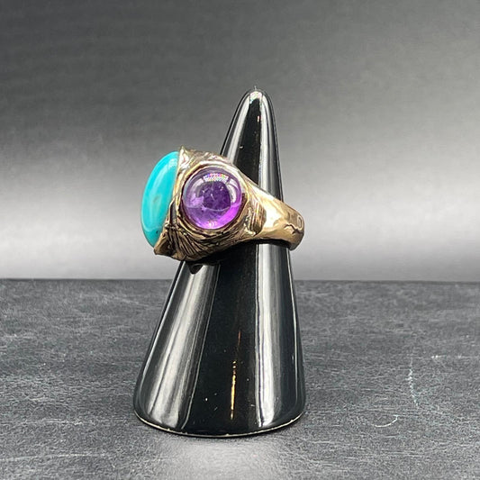 Anello Ametista e Turchese Cabochon