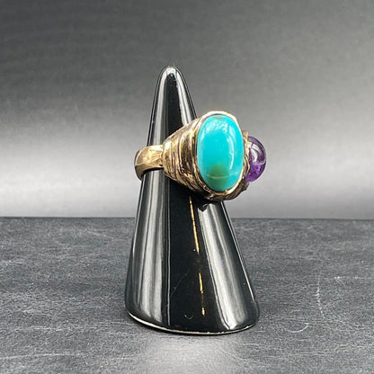 Anello Ametista e Turchese Cabochon