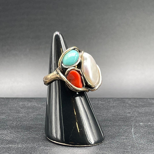 Anello Corallo, Turchese e Perla Scaramazza