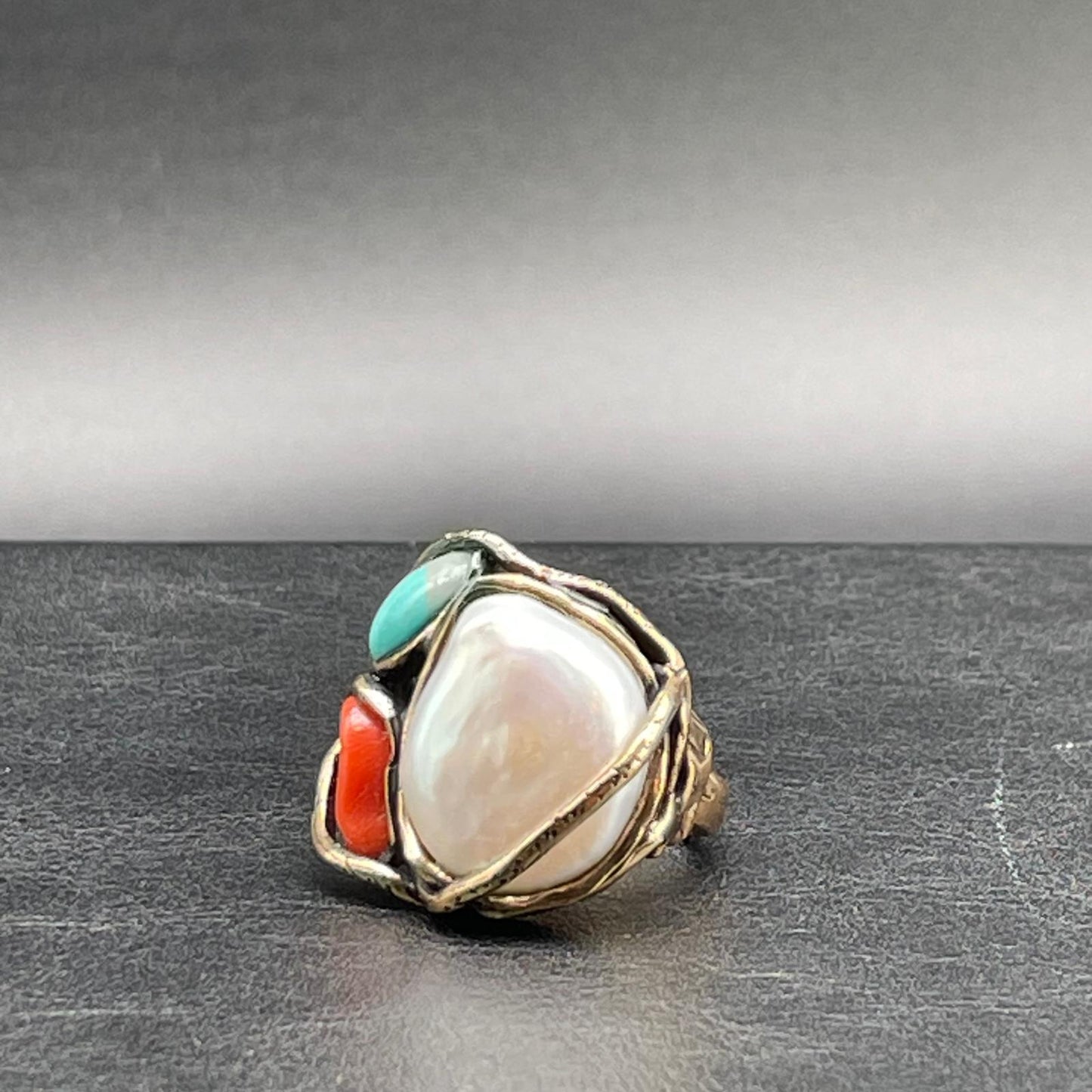 Anello Corallo, Turchese e Perla Scaramazza