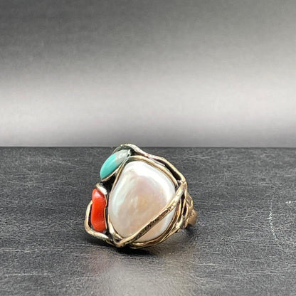 Anello Corallo, Turchese e Perla Scaramazza