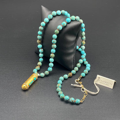 Collana Lunga in Aulite Turchese con Pendente Dorato