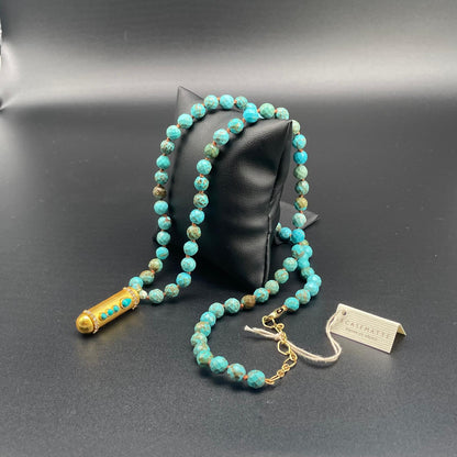Collana Lunga in Aulite Turchese con Pendente Dorato