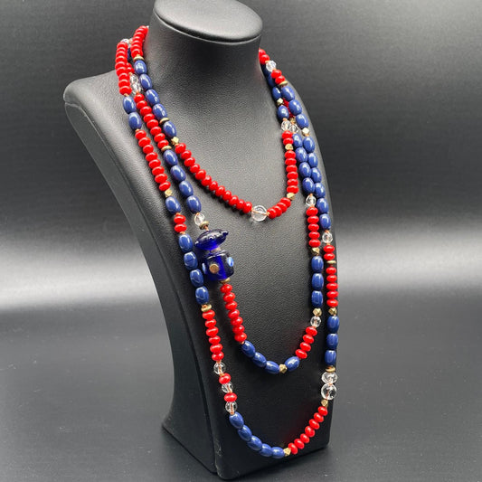 Collana Lunga Corallo Bamboo e Vetro di Murano