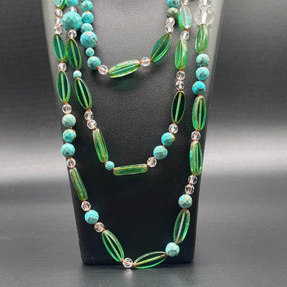 Collana Lunga Aulite Turchese e Perle di Vetro Verdi