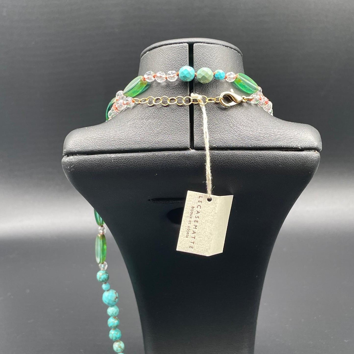 Collana Lunga Aulite Turchese e Perle di Vetro Verdi
