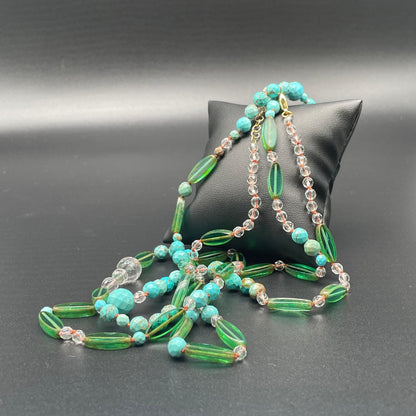 Collana Lunga Aulite Turchese e Perle di Vetro Verdi