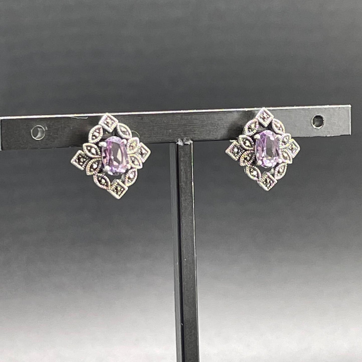Orecchini Art Déco in Argento con Ametista e Marcassiti
