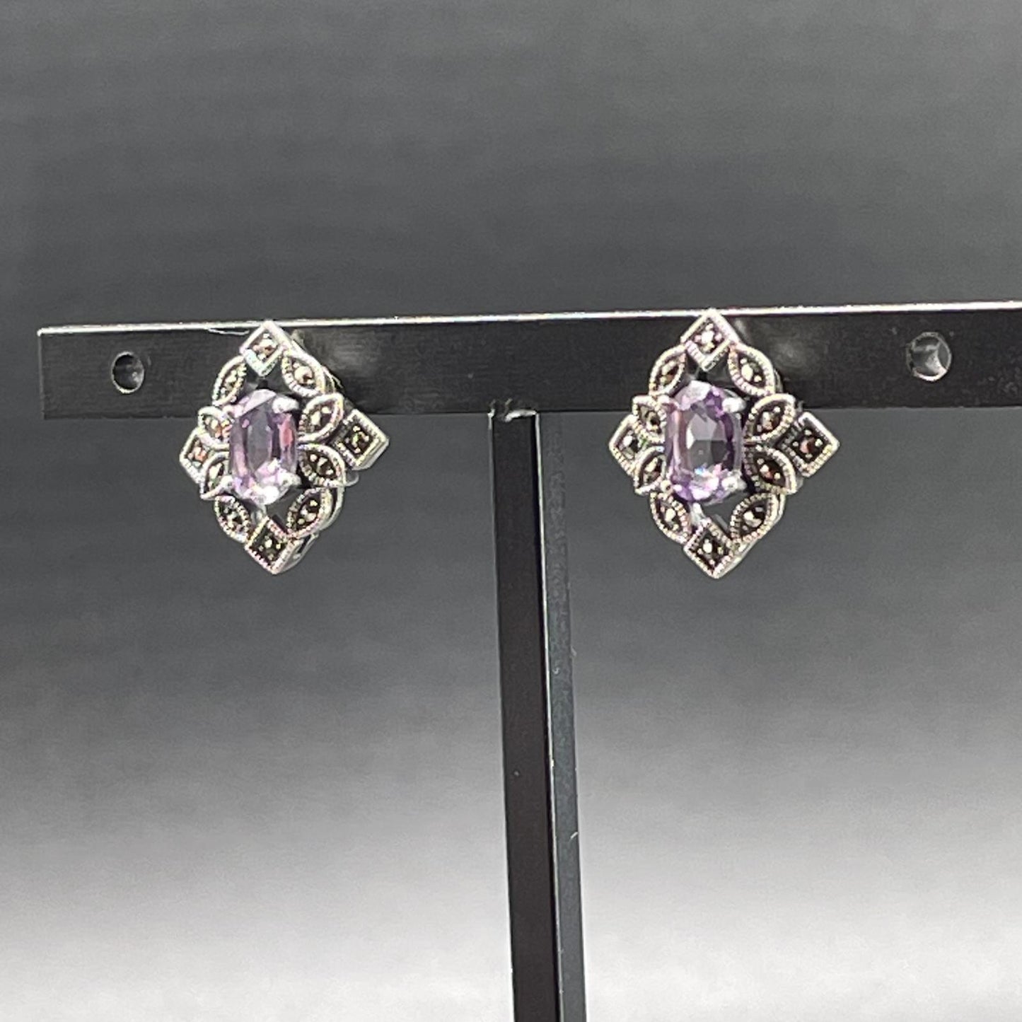 Orecchini Art Déco in Argento con Ametista e Marcassiti
