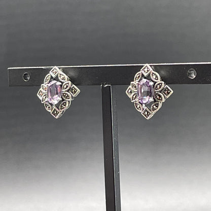 Orecchini Art Déco in Argento con Ametista e Marcassiti
