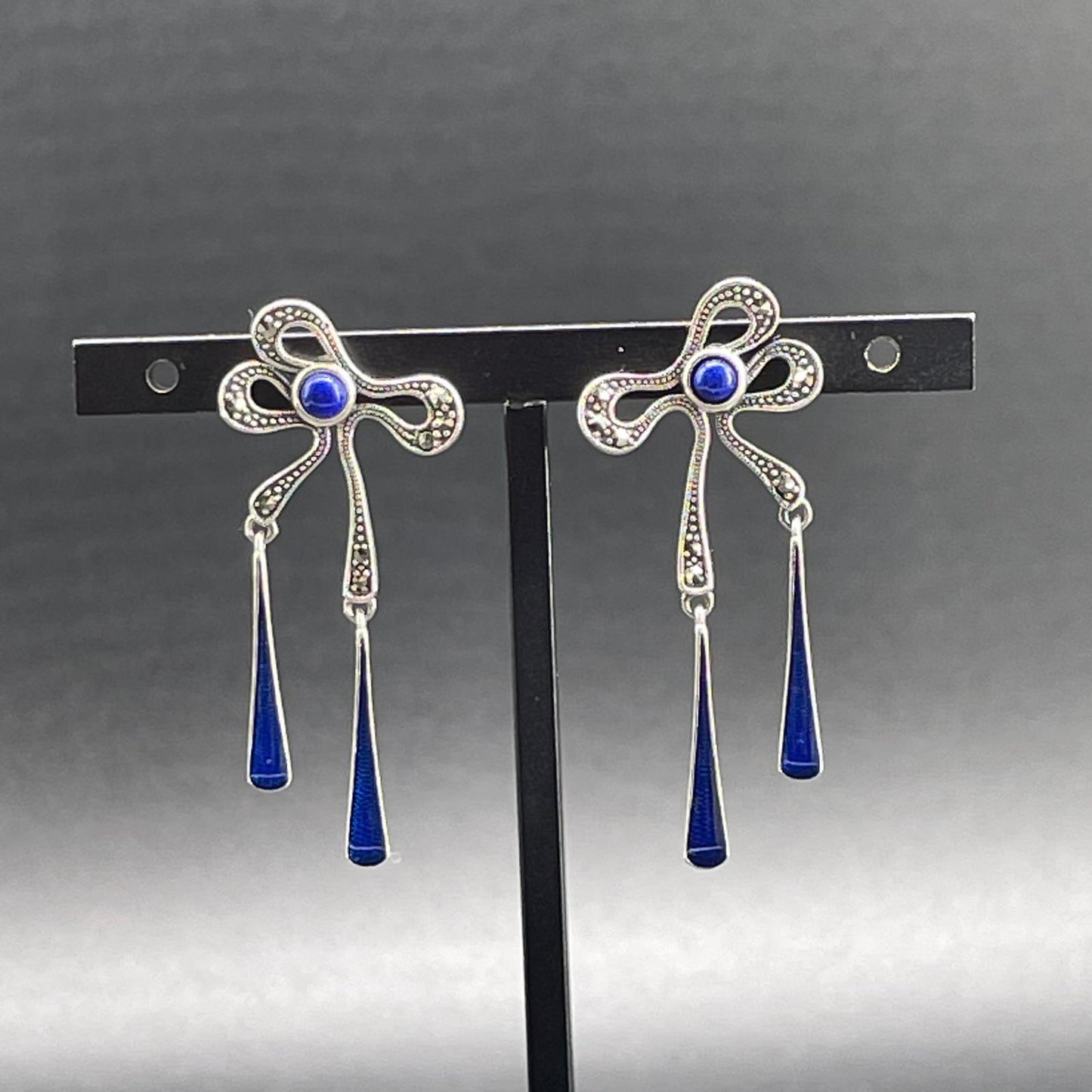 Orecchini Fiocco in Argento con Lapislazzuli e Smalti Blu