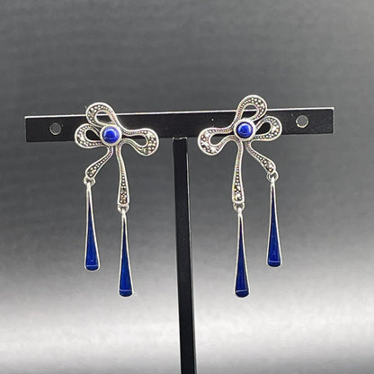 Orecchini Fiocco in Argento con Lapislazzuli e Smalti Blu