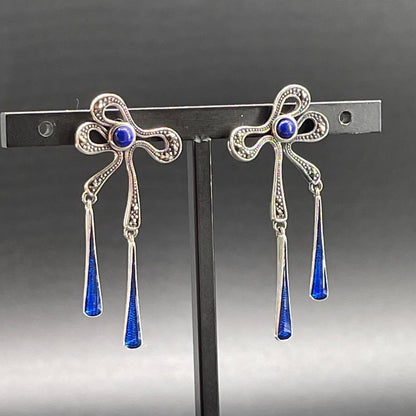 Orecchini Fiocco in Argento con Lapislazzuli e Smalti Blu