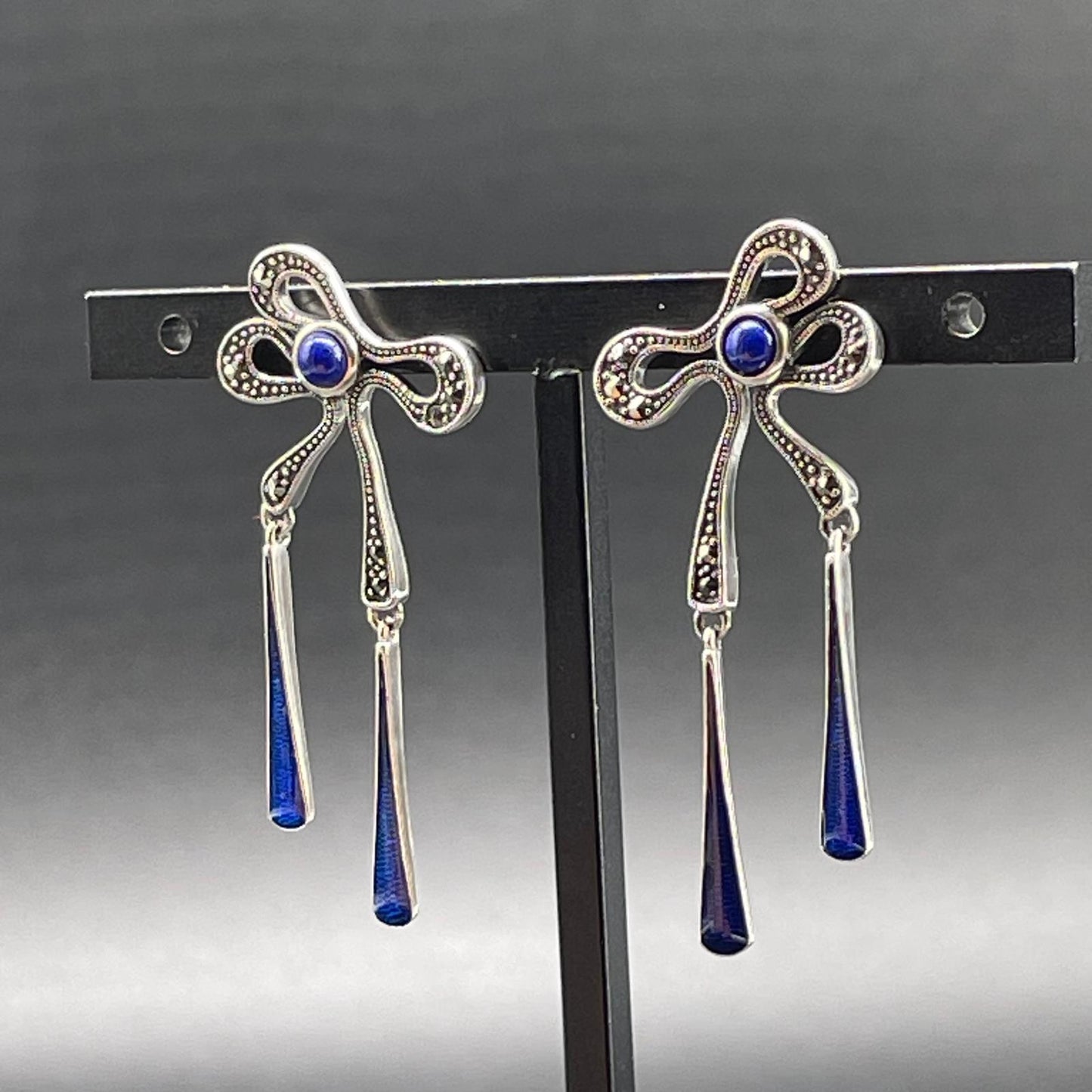 Orecchini Fiocco in Argento con Lapislazzuli e Smalti Blu