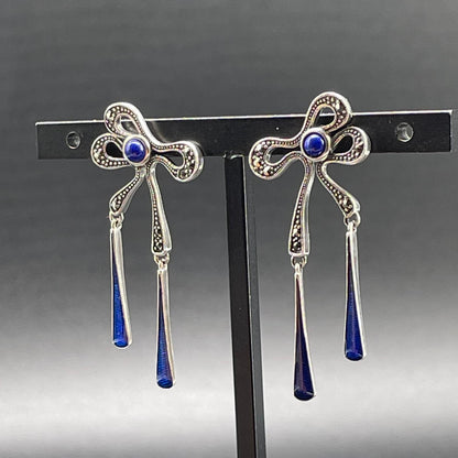 Orecchini Fiocco in Argento con Lapislazzuli e Smalti Blu