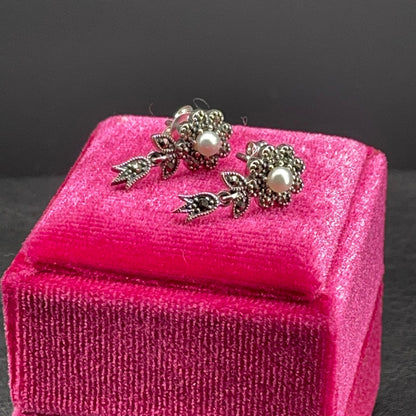Orecchini Fiore con Perle e Marcassiti