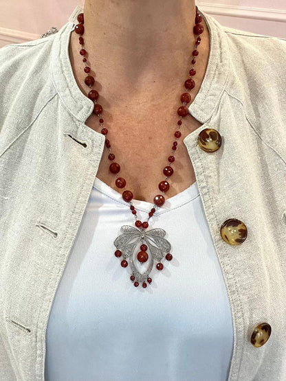Collana Rosario in Corniola con Pendente in Filigrana d’Argento