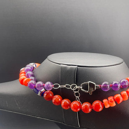 Collana Lunga con Ametista, Corniola e Corallo Bamboo