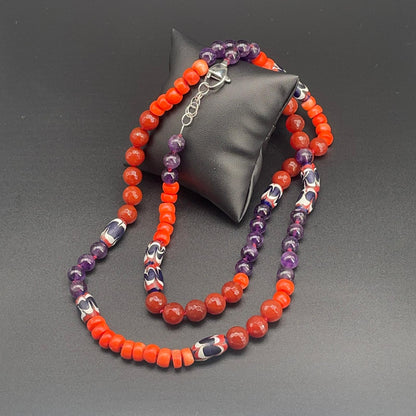 Collana Lunga con Ametista, Corniola e Corallo Bamboo