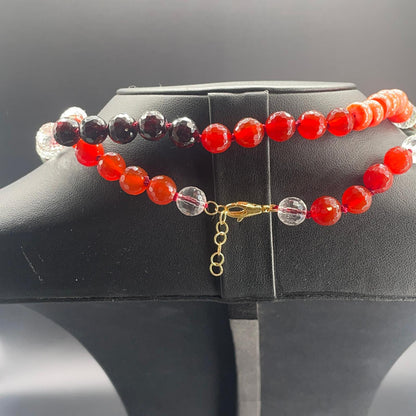 Collana Lunga con Corniola, Granato e Corallo Bamboo