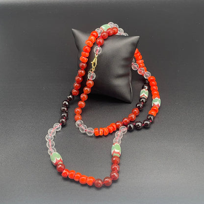 Collana Lunga con Corniola, Granato e Corallo Bamboo