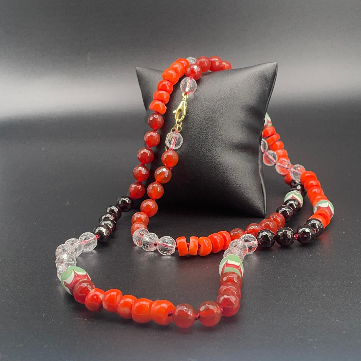 Collana Lunga con Corniola, Granato e Corallo Bamboo