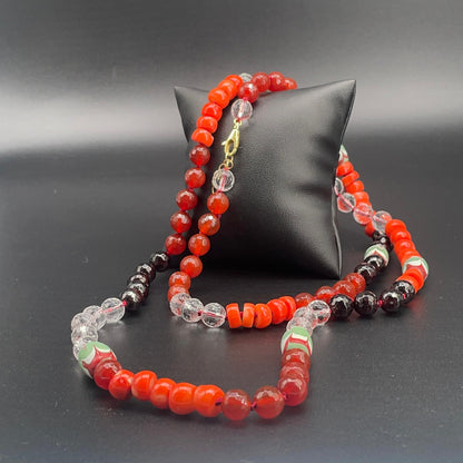 Collana Lunga con Corniola, Granato e Corallo Bamboo