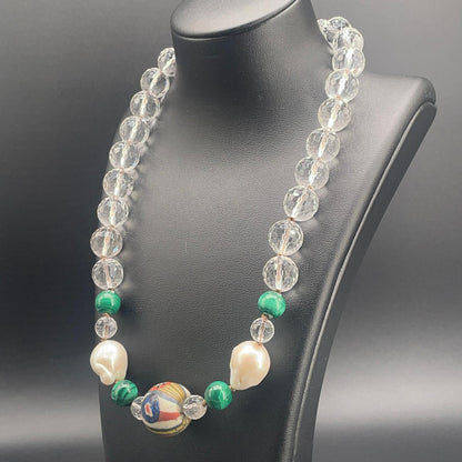 Collana con Cristallo di Rocca, Malachite e Perle Scaramazze