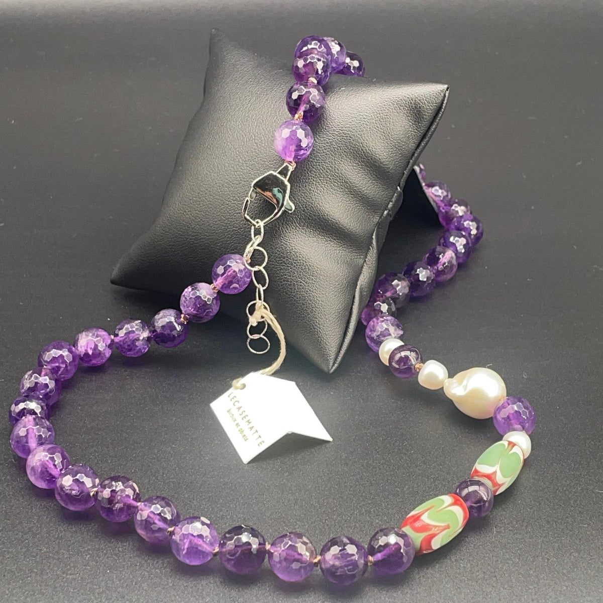 Collana con Ametista, Perle Scaramazze e Corallo Bamboo