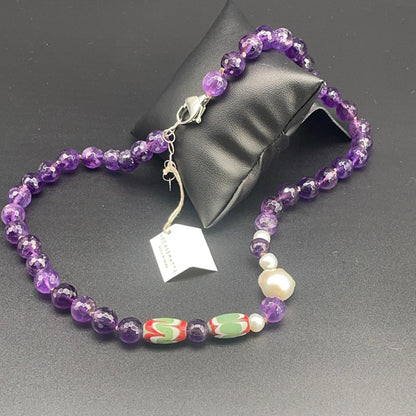 Collana con Ametista, Perle Scaramazze e Corallo Bamboo