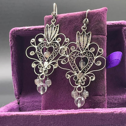 Orecchini in Filigrana d’Argento con Cristallo di Rocca e Labradorite
