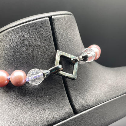 Collana di Perle Barocche Malva e Cristallo di Rocca