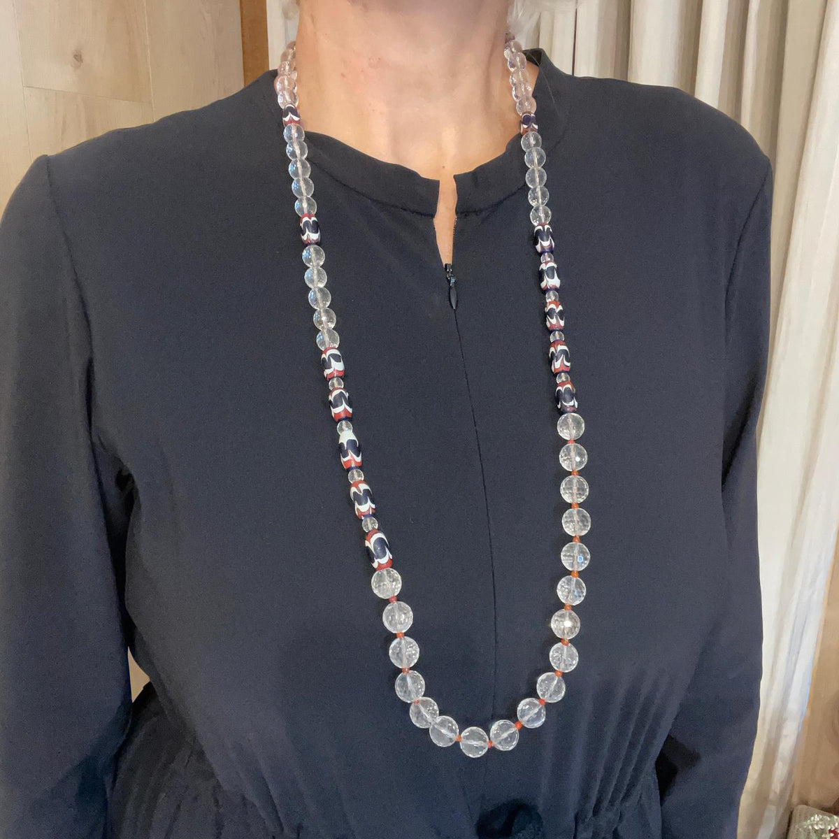 Collana Lunga Cristallo di Rocca e Vetro Veneziano