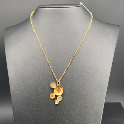 Collana Mosaico Dorato con Pendente a Bolle e Smalti a Fuoco