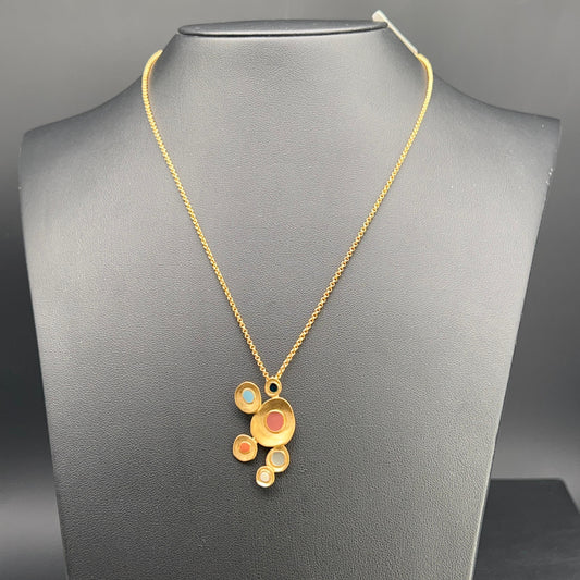 Collana Mosaico Dorato con Pendente a Bolle e Smalti a Fuoco