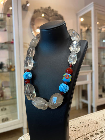 Collana Quarzo Fumé, Corniola & Murano