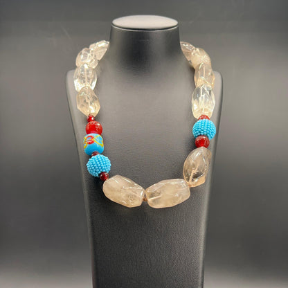 Collana Quarzo Fumé, Corniola & Murano