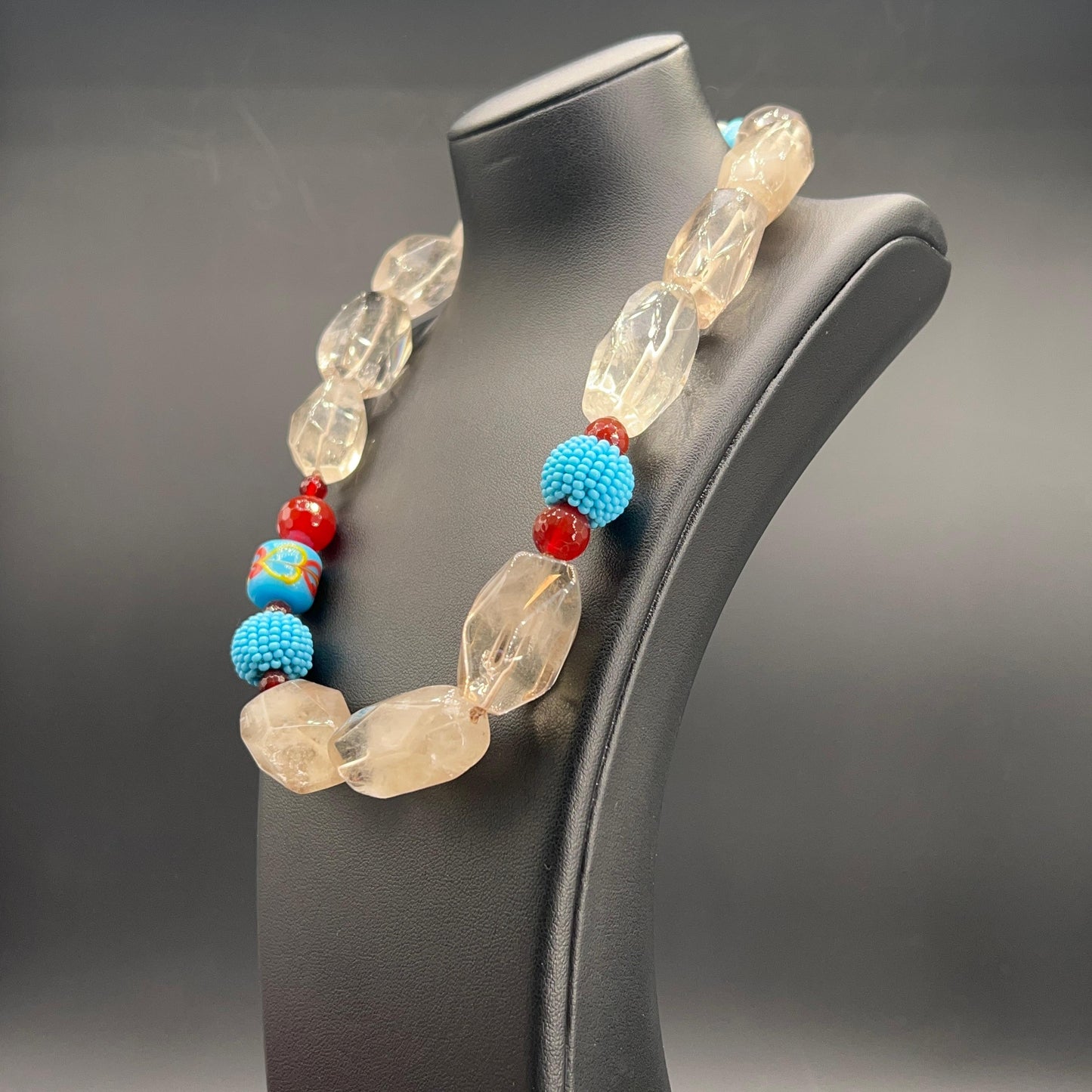 Collana Quarzo Fumé, Corniola & Murano