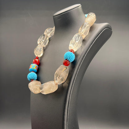 Collana Quarzo Fumé, Corniola & Murano