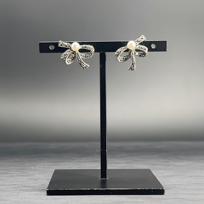 Orecchini Fiocco in Argento con Marcassiti e Perle