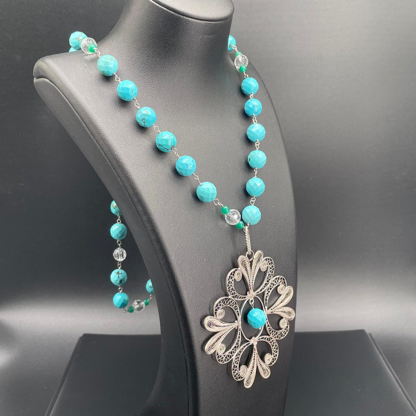 Collana Rosario con Aulite Turchese e Centrale in Filigrana