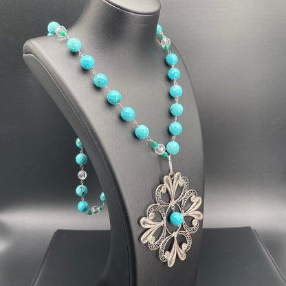 Collana Rosario con Aulite Turchese e Centrale in Filigrana