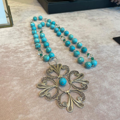 Collana Rosario con Aulite Turchese e Centrale in Filigrana