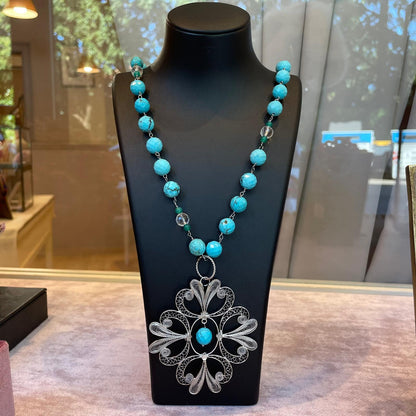 Collana Rosario con Aulite Turchese e Centrale in Filigrana