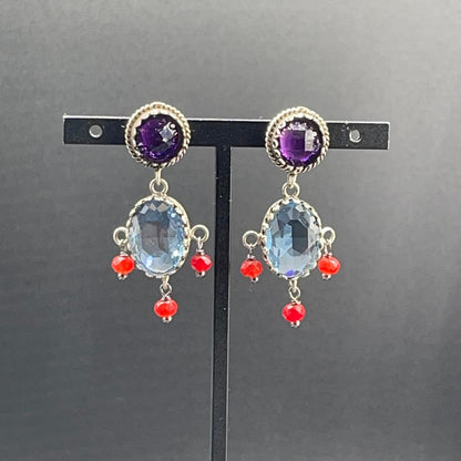 Orecchini BonBon argento con pietre viola, azzurre e rosse – foto 1