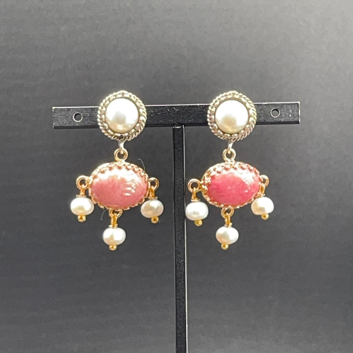 Orecchini BonBon pietra rosa e perle coltivate, foto 1