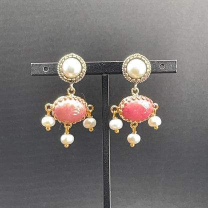 Orecchini BonBon pietra rosa e perle coltivate, foto 1